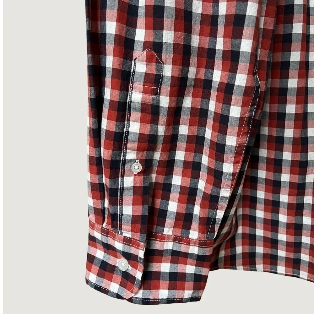 J Crew Long Sleeve Plaid Button Down Shirt Mens XXL Red Navy Flex Preppy NWT